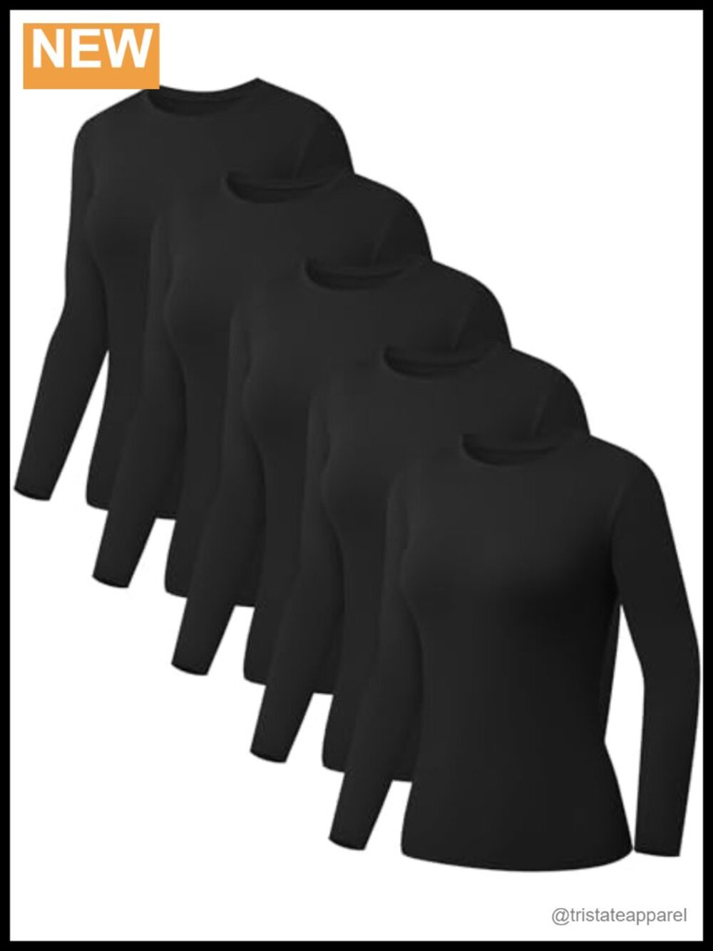 5 Pack Womens Long Sleeve Crew Neck Slim Fit T-Shirts Stretch Layering Tops